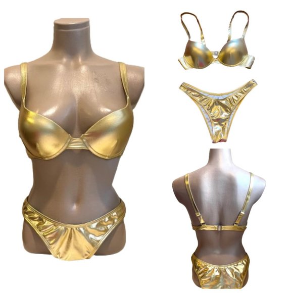 NWOT GOLD push up top 2 PIECE swimsuit M - Picture 1 of 10